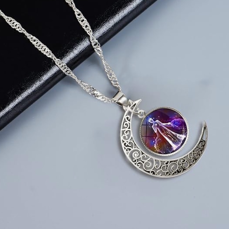 Sagittarius Necklace Silver And Purple Crescent Moon Necklace